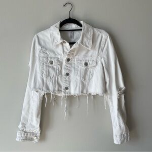 Zara White Cropped Denim Jacket